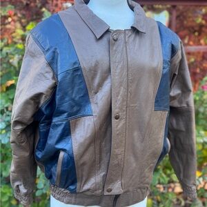Vintage Brown and Blue Leather Jacket